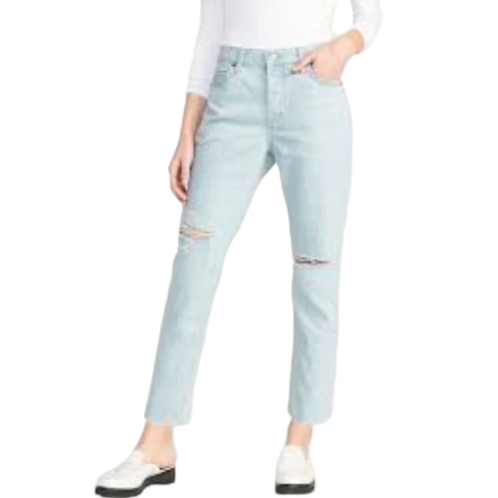 NWT Old Navy Distressed Slouchy Straight Denim Jeans Size 10
